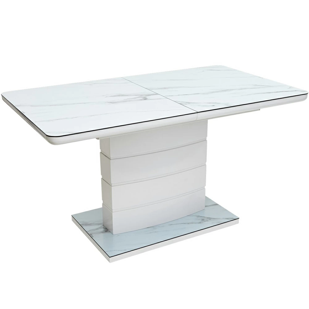 картинка Стол ALTA 120 GREY-WHITE MARBLE/ WHITE 16-1134 (Раскладной, МДФ, Белый и Белый мрамор глазурованное стекло) от магазина Одежда+